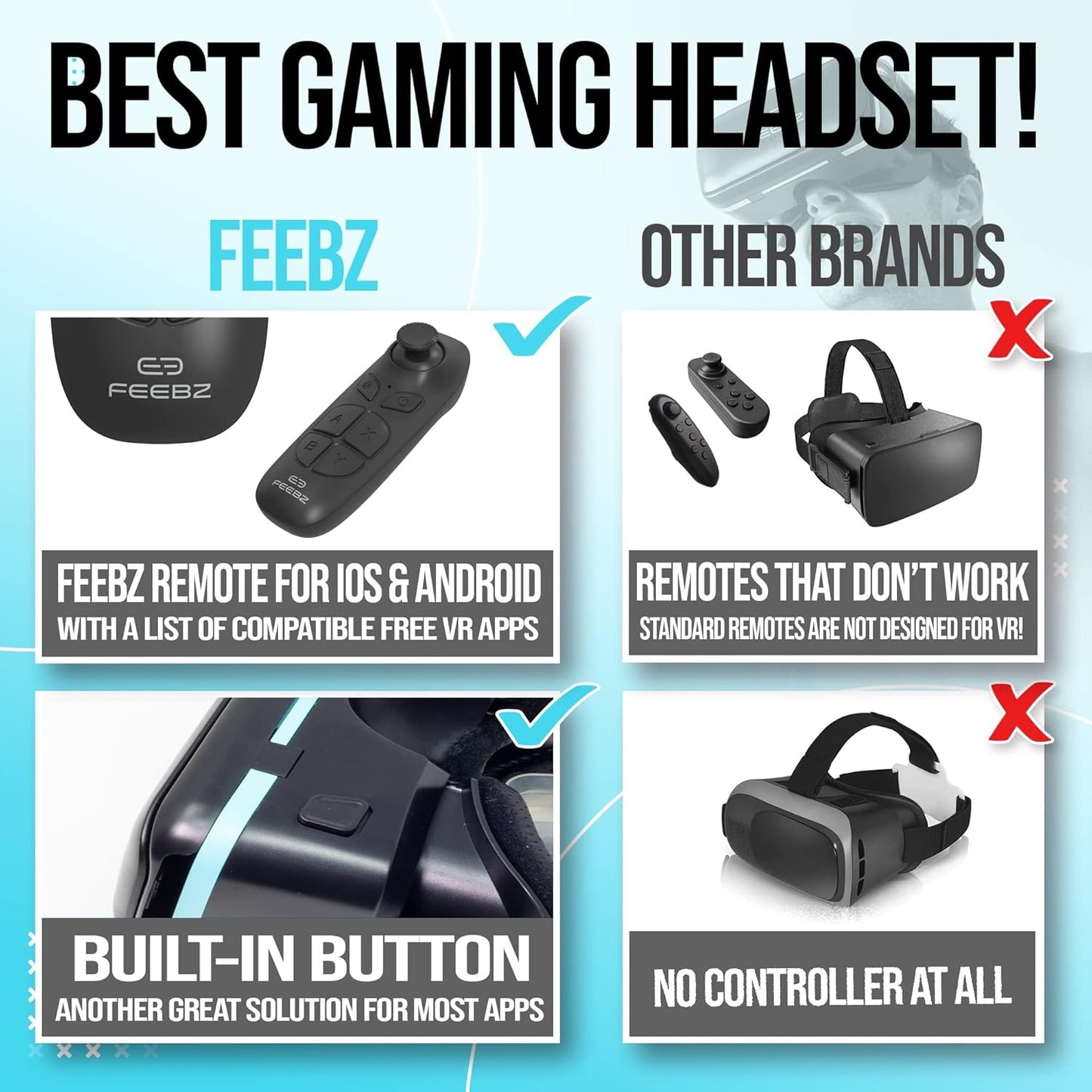 FEEBZ 3D VR Headset for Kids 2.0   Android Remote - for iPhone &amp; Android Phones | with 3D VR Videos &amp; Apps Links | Virtual Reality Goggles Set for Beginners