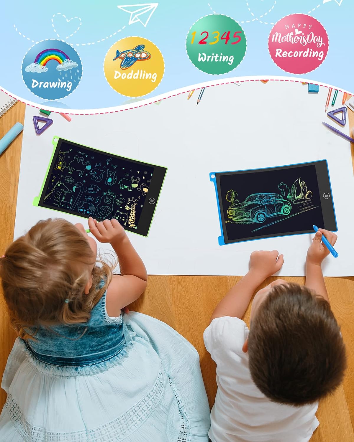 TECJOE 2 Pack LCD Writing Tablet, 8.5 Inch Colorful Doodle Board Drawing Tablet for Kids, Kids Travel Games Activity Learning Toys Birthday Gifts for 3 4 5 6 Year Old Boys and Girls Toddlers
