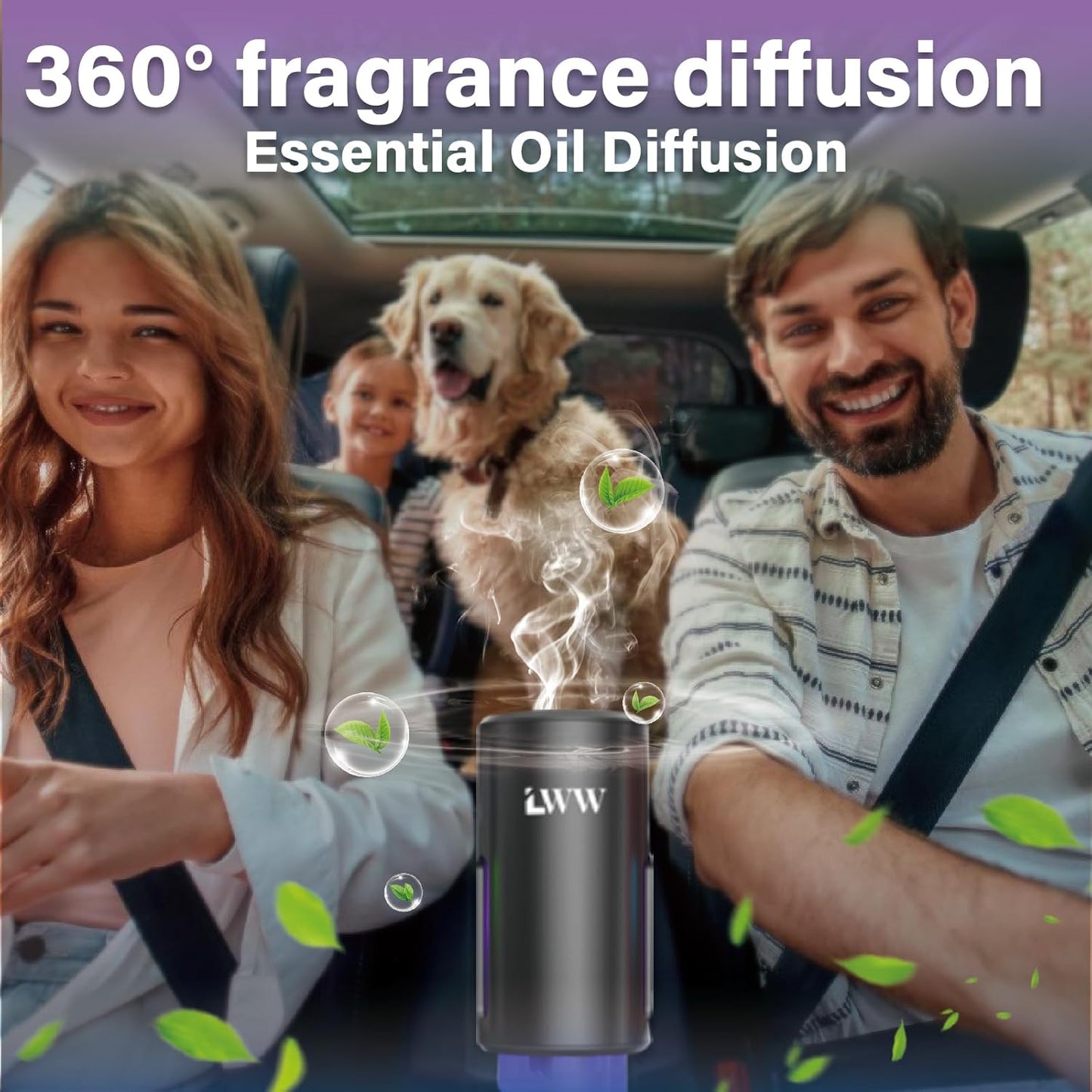 Smart Car Air Freshener, 3 Levels of Adjustable Intensity, Aroma Rechargeable Aroma Diffuser, Adjustable Aroma Diffuser, 220mAh Built-in， Fresh Intense Ocean Perfume
