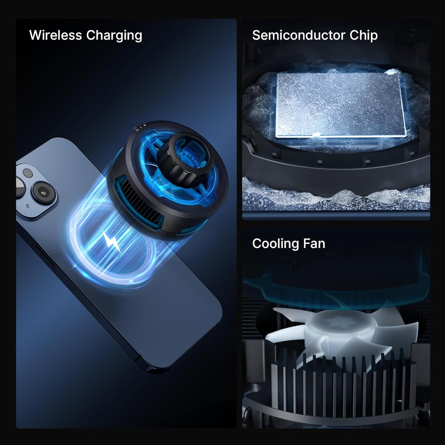 Ulanzi SK-10 3 in 1 Magnetic Cell Phone Stand with Cooling Fan and Wireless Charger for iPhone, Height Adjustable Phone Desk Holder Semiconductor Cooling Fan for Live Streaming Gaming Phone Cooler
