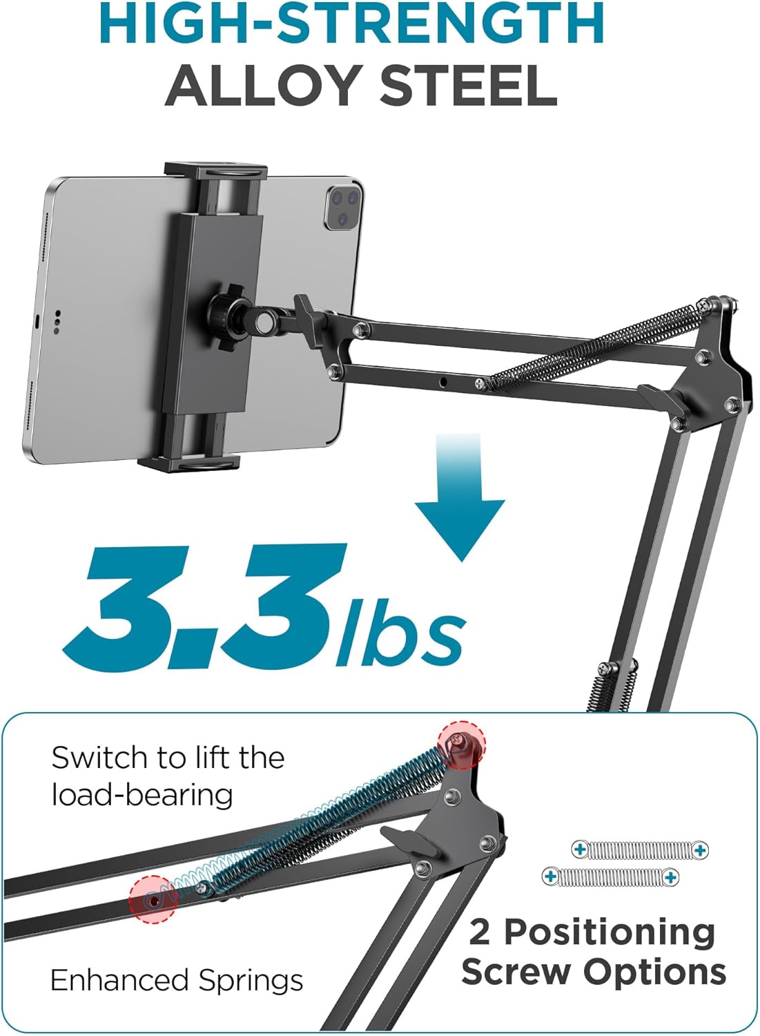 InnoGear Tablet Holder for Bed, Overhead Tablet Stand Phone Holder Tablet Mount for Desk 2 Clamps with Swivel Ball Head for iPad Kindle Switch Graphics Tablets 4-13&#34; Devices