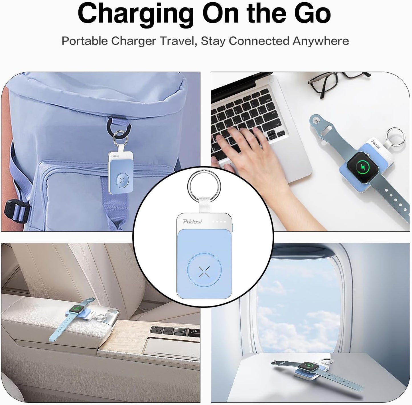 Pddosi Portable Wireless Charger Compatible for Apple Watch Series 10/9/8/UItra/7/6/5/4/3/2/SE, 1500mAh Portable iWatch Charger Travel, Magnetic Portable Watch Charger Keychain with USB C (Pink)