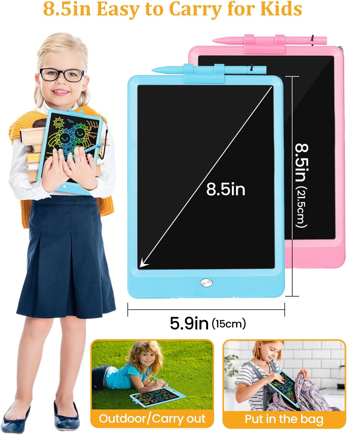 SplashNSpray Drawing Tablet, 2pack LCD Writing Tablet for Kids, Colorful Toddler Doodle Board, Erasable Reusable Electronic Drawing Pads, Educational and Learning Toy for 3  Years Old Kids 8.5inch