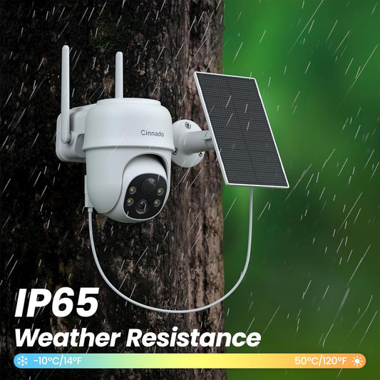 Cinnado 2K Cameras for Home Security-2.4G WiFi Outdoor Camera Wireless Solar/Battery Powered, 360° Viewing, Human Detection, Color Night Vision, Cloud/SD Storage, Works with Alexa/Google Home(2 Pack)