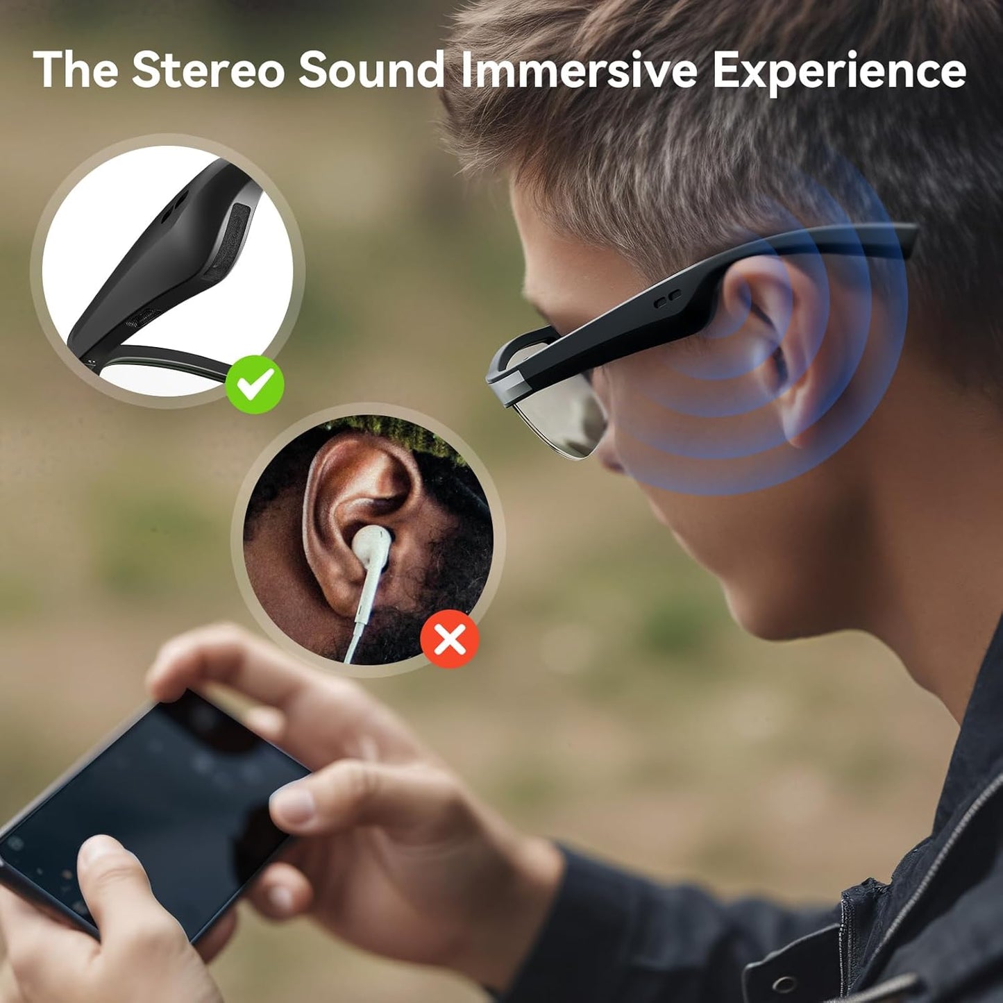 GAXABI Smart Glasses, Polarized Bluetooth Sunglasses, Built-in Mic &amp; Speakers, Voice Assistant, UV Protection, Bluetooth Glasses for Office, Driving, Cycling Outdoor Sports