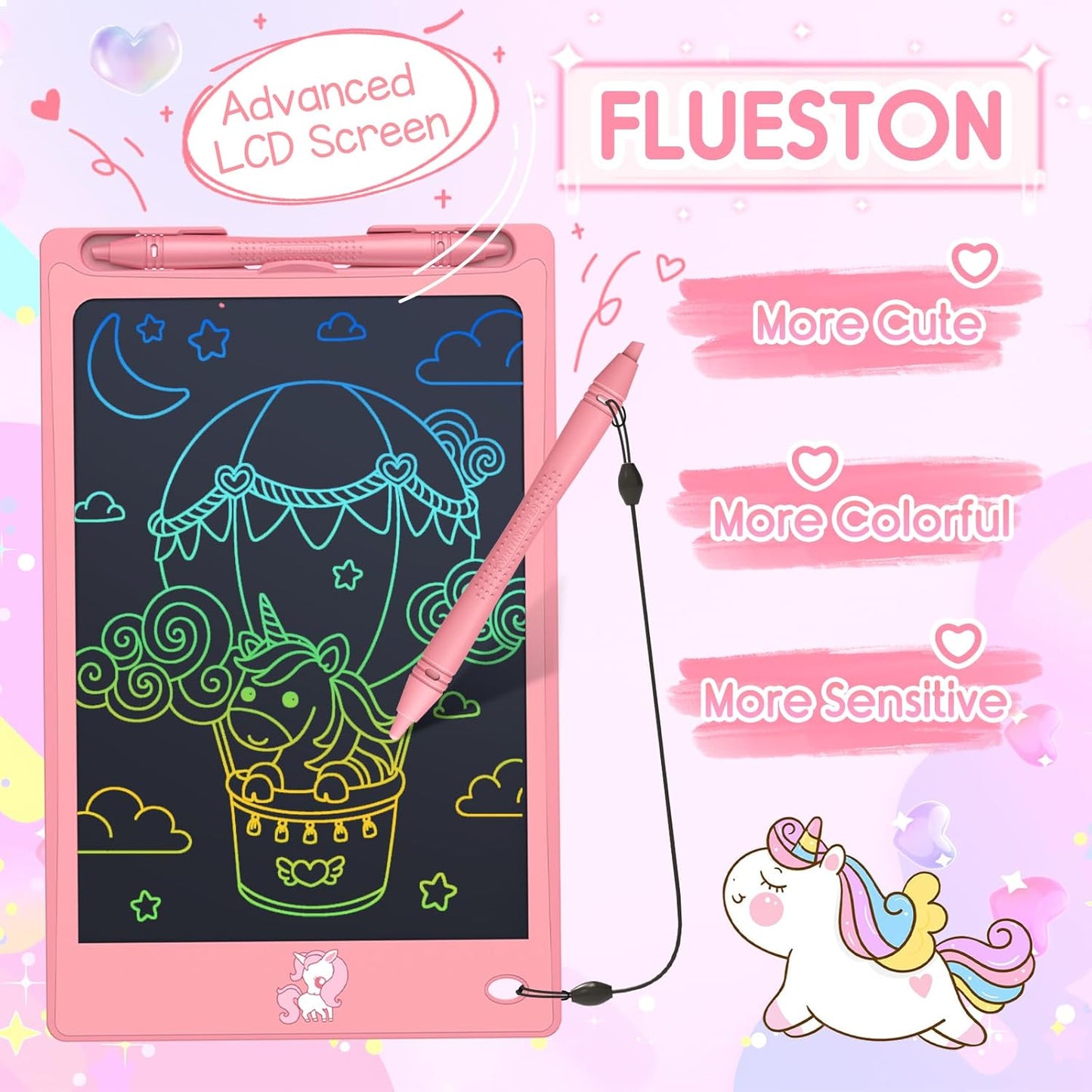 FLUESTON LCD Writing Tablet for Kids,Drawing Tablet for Boys Girls 3 4 5 6 7 8 Year,8.8 Inch 3pcs in 1 Pack Drawing Pad Toy Christmas Birthday Gifts for Toddler,Doodle Board Cute Dinosaur Unicorn