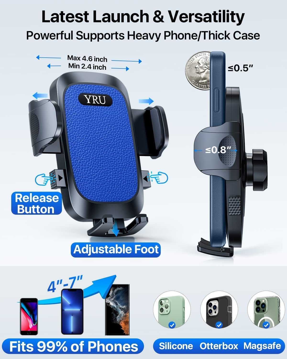 [2024 Upgrade 80LBS Strong Suction]YRU Car Phone Holder Mount,[Bumpy Road Stable]Dashboard Cell Phone Holder for Car Air Vent Windshield Phone Stand for iPhone 15 14 13 12 Pro Max Samsung Truck, Black