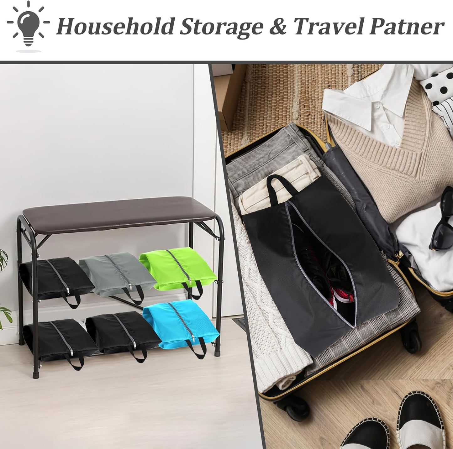 Shoe Bags for Travel, Set of 4 Pack Travel Shoe Bags for Packing, Large Waterproof Portable Travel Shoe Bag with Zipper Travel Essentials Women for and Men