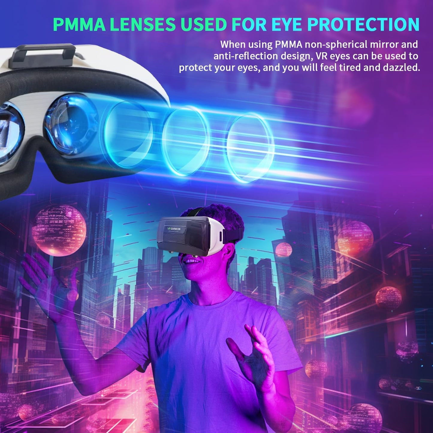 VR Headset for Smartphones, Ultra-Wide 120° Viewing Angle, Adjustable Focus and Eye Width, Aspherical Optical Lens, Good Heat Dissipation, 4.5-6.5 Inch Smartphone