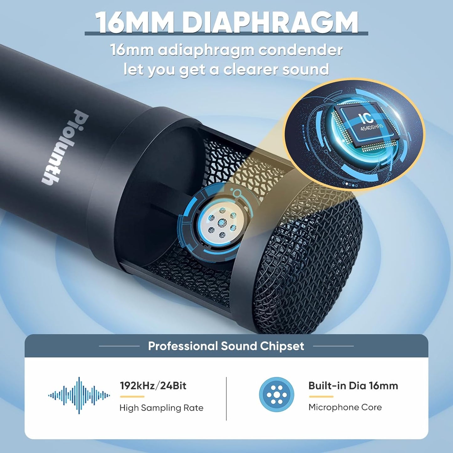 USB Microphone, Professional 192kHz/24Bit Plug &amp; Play PC Computer Condenser Cardioid Mic Kit with Sound Advanced Chipset, for Streaming, Podcast, Studio Recording and Games