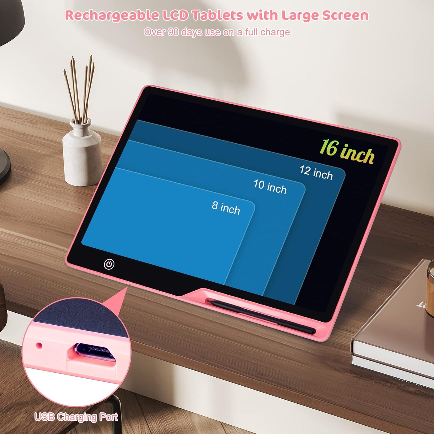 LCD Writing Tablet,16 Inch Colorful Screen Rechargeable Doodle Board Toddler Educational Toys for 3 4 5 6 Years Old Boys Girls Reusable Portable Drawing Tablet Christmas Toys Gifts for Kids (Black)