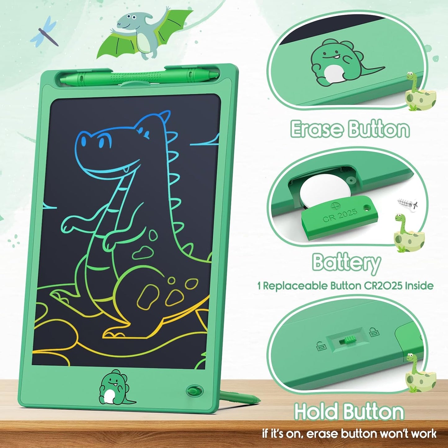 FLUESTON LCD Writing Tablet for Kids,Drawing Tablet for Boys Girls 3 4 5 6 7 8 Year,8.8 Inch 3pcs in 1 Pack Drawing Pad Toy Christmas Birthday Gifts for Toddler,Doodle Board Cute Dinosaur Unicorn