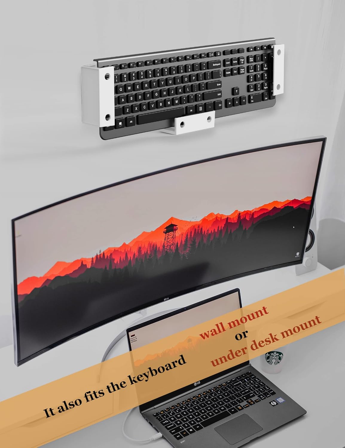 NOTMBESTM Under Desk Laptop Holder Under Desk Rack Mount for Keyboard &amp; Small Devices Also Fit for Cable Box Wall Mount Tray Organizer Like Routers, Modems, Network Switch and More