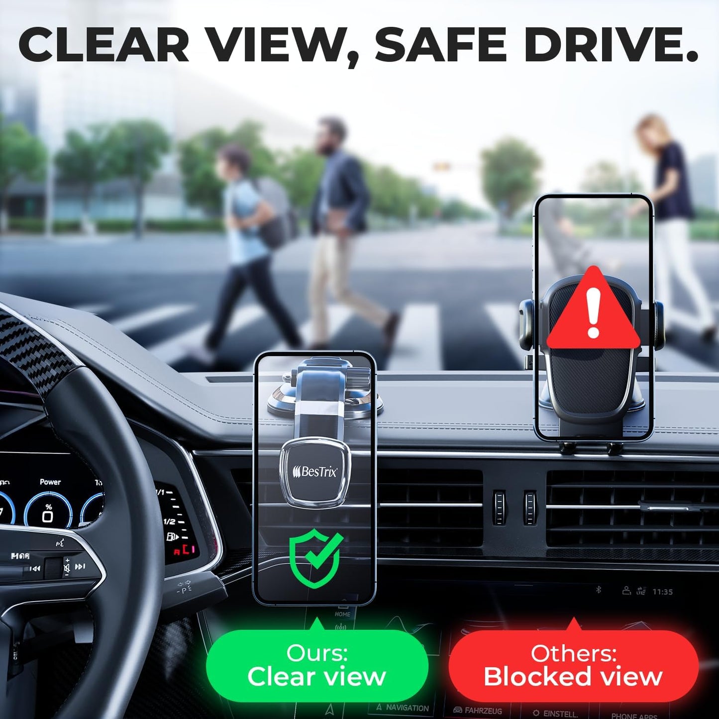 BESTRIX Phone Holder for Car, Magnetic Car Phone Mount | Dashboard Car Phone Holder Compatible with iPhone 15, 14,13,12,11Pro,Xr,XS Pro MAX Galaxy S24 23 22 21 20 Ultra Note S8 S9 S10 &amp; All Smartphone