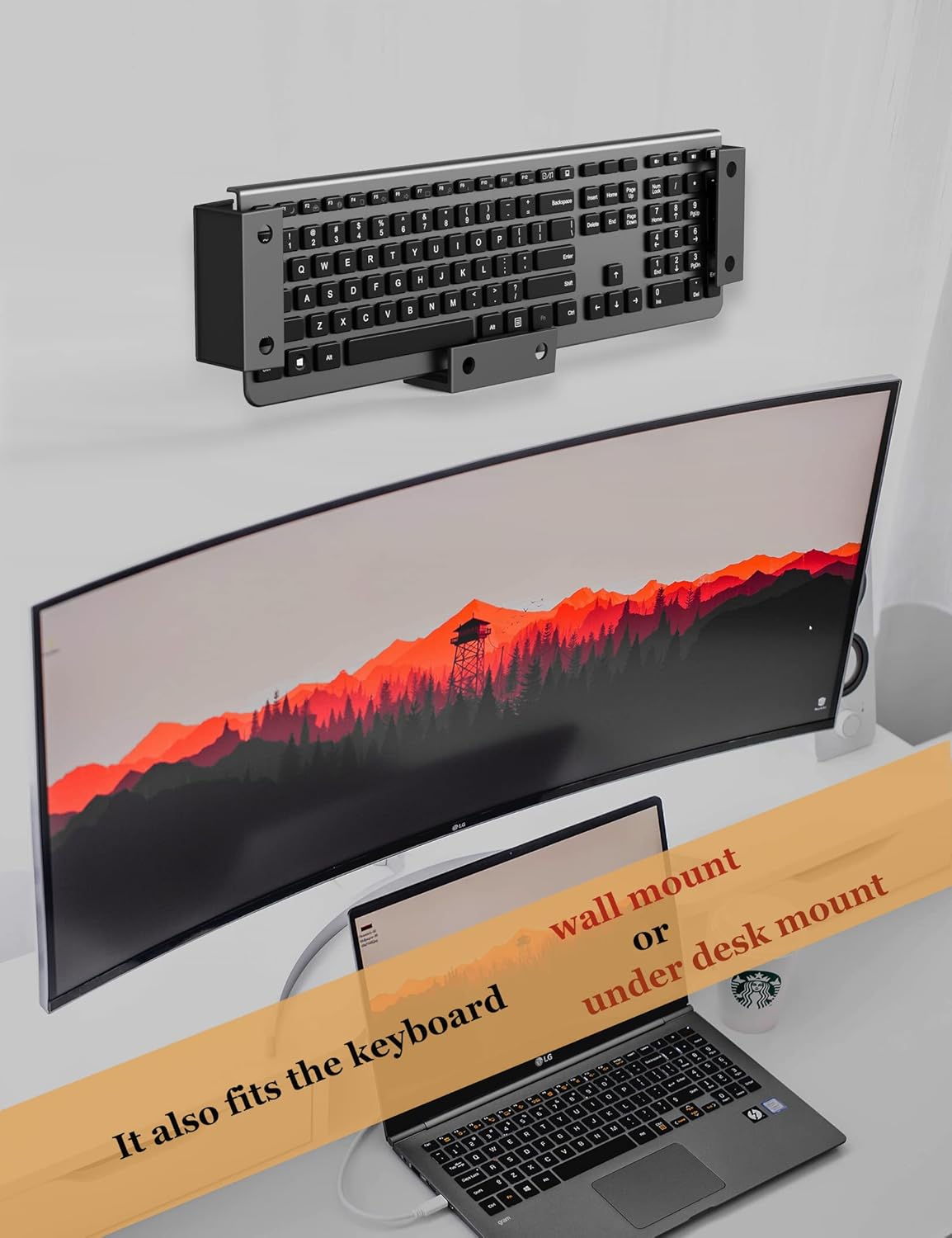 NOTMBESTM Under Desk Laptop Holder Under Desk Rack Mount for Keyboard &amp; Small Devices Also Fit for Cable Box Wall Mount Tray Organizer Like Routers, Modems, Network Switch and More