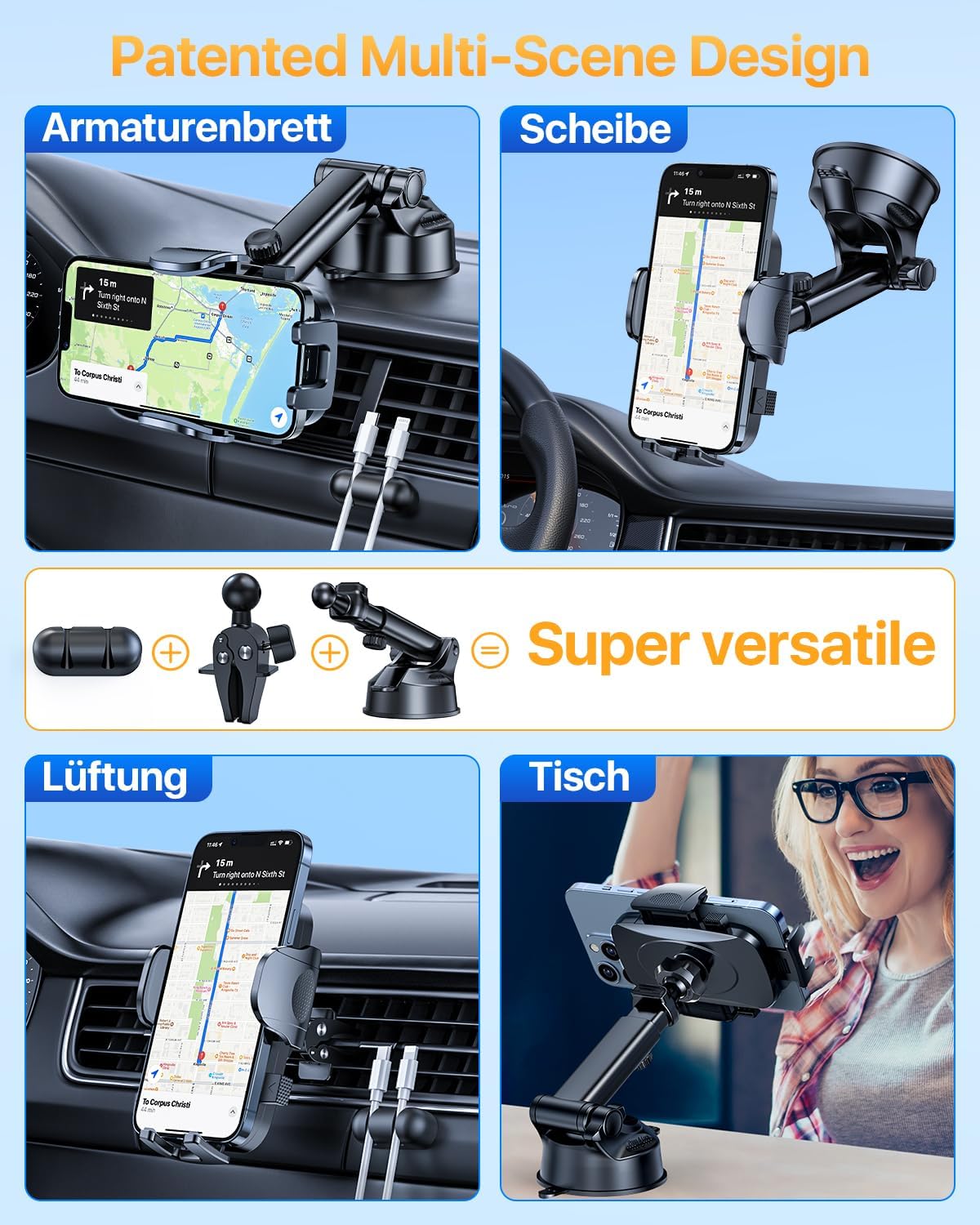 [2024 Upgrade 80LBS Strong Suction]YRU Car Phone Holder Mount,[Bumpy Road Stable]Dashboard Cell Phone Holder for Car Air Vent Windshield Phone Stand for iPhone 15 14 13 12 Pro Max Samsung Truck, Black