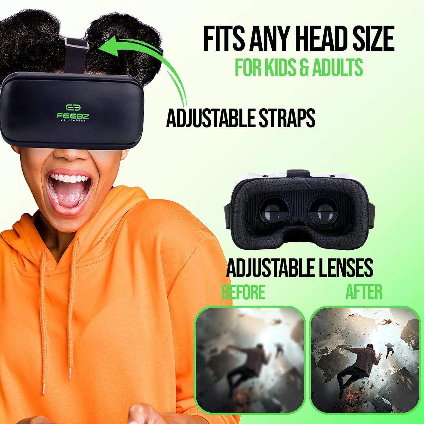 FEEBZ 3D VR Headset for Kids 2.0   Android Remote - for iPhone &amp; Android Phones | with 3D VR Videos &amp; Apps Links | Virtual Reality Goggles Set for Beginners