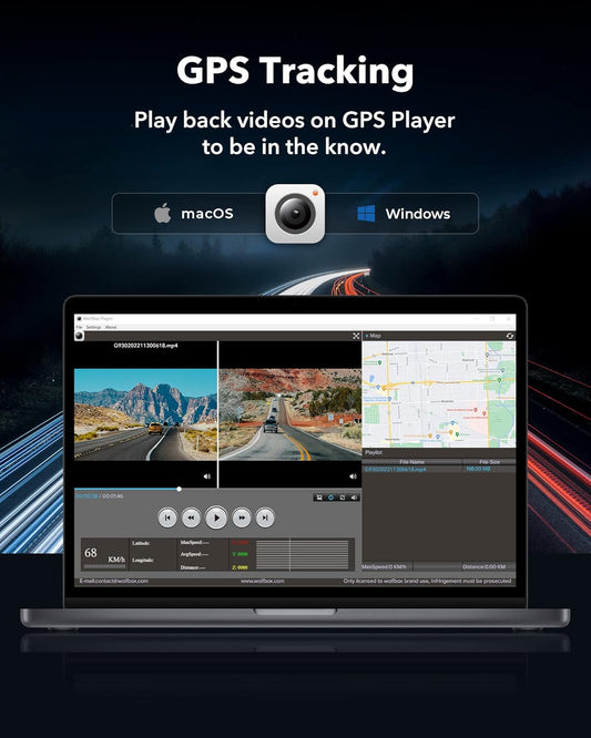 WOLFBOX G930 10&#39;&#39; Rear View Mirror Camera with 5.8GHz WiFi, 4K Dash Cam Front and Rear with WDR, Touch Screen Rearview Mirror Backup Camera, Parking Monitor, Reverse Assist, Includes 64GB Card &amp; GPS
