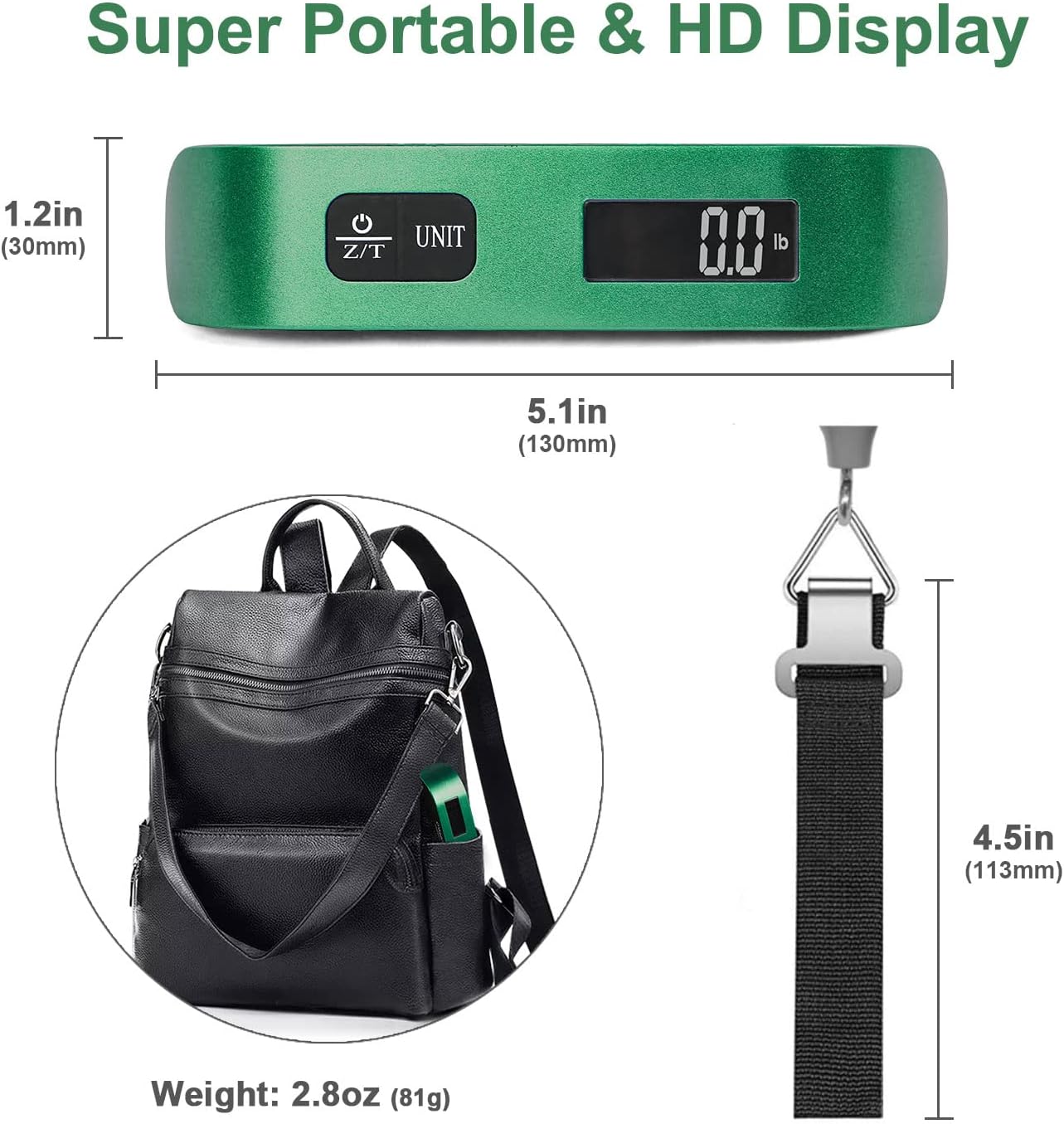 travel inspira Luggage Scale, Portable Digital Hanging Baggage Scale for Travel, Suitcase Weight Scale with Rubber Paint, 110 Pounds, Battery Included