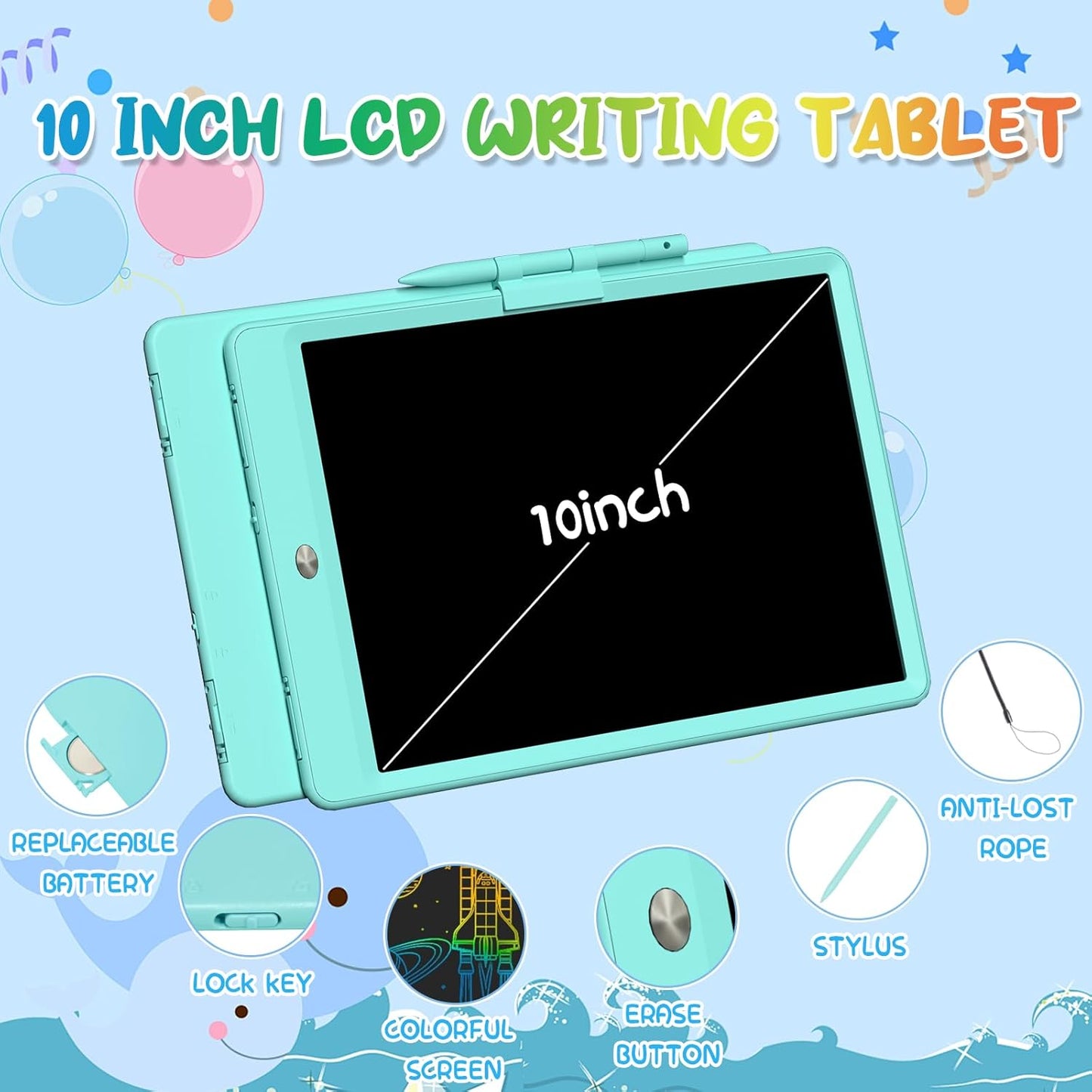 PYTTUR LCD Writing Tablet for Kids 10 Inch Colorful Toddler Drawing Tablet Reusable Doodle Board Electronic Drawing Pads Educational and Learning Kids Toys for Girls(Pink)