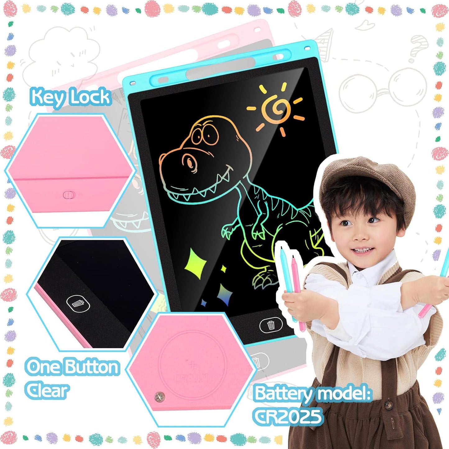 KTEBO 2 Pack 10 Inch LCD Writing Tablet for Kids - Preschool Drawing Tablet Toys &amp; Toddler Travel Essential Toys, Christmas Stocking Stuffers for Kids, Easter Basket Stuffers for Kids