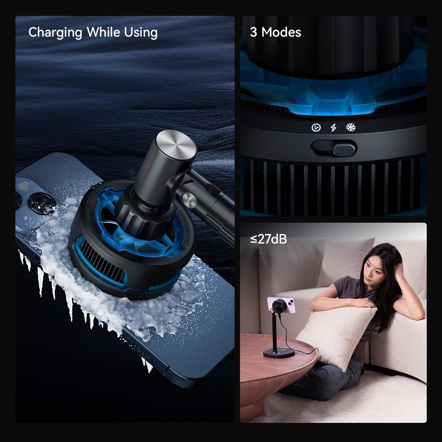 Ulanzi SK-10 3 in 1 Magnetic Cell Phone Stand with Cooling Fan and Wireless Charger for iPhone, Height Adjustable Phone Desk Holder Semiconductor Cooling Fan for Live Streaming Gaming Phone Cooler