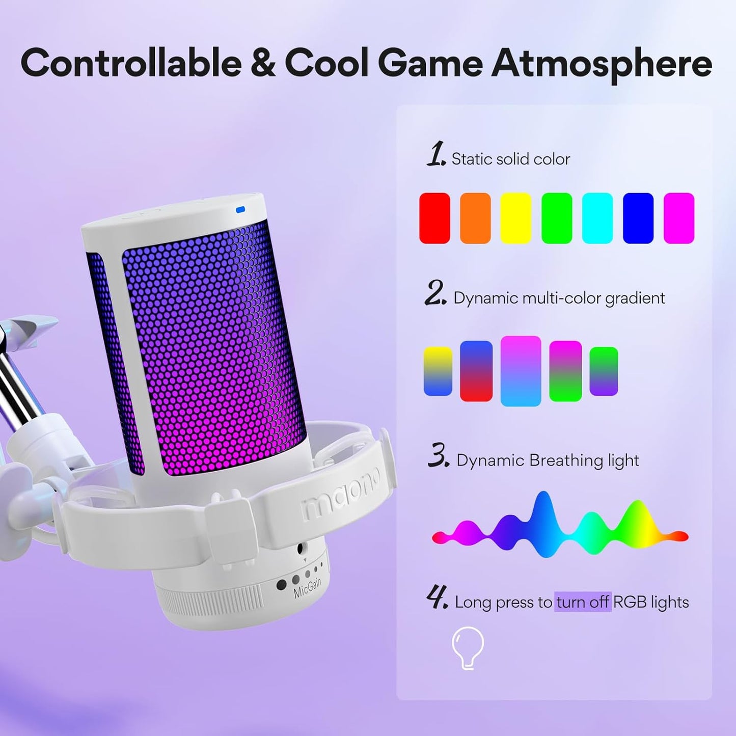 MAONO Gaming USB Microphone, Noise Cancellation Condenser mic with Mute, Gain, Monitoring, Boom Arm for Streaming, Podcast, Twitch, YouTube, Discord, PC, Computer, PS4, PS5, Mac, GamerWave DGM20S