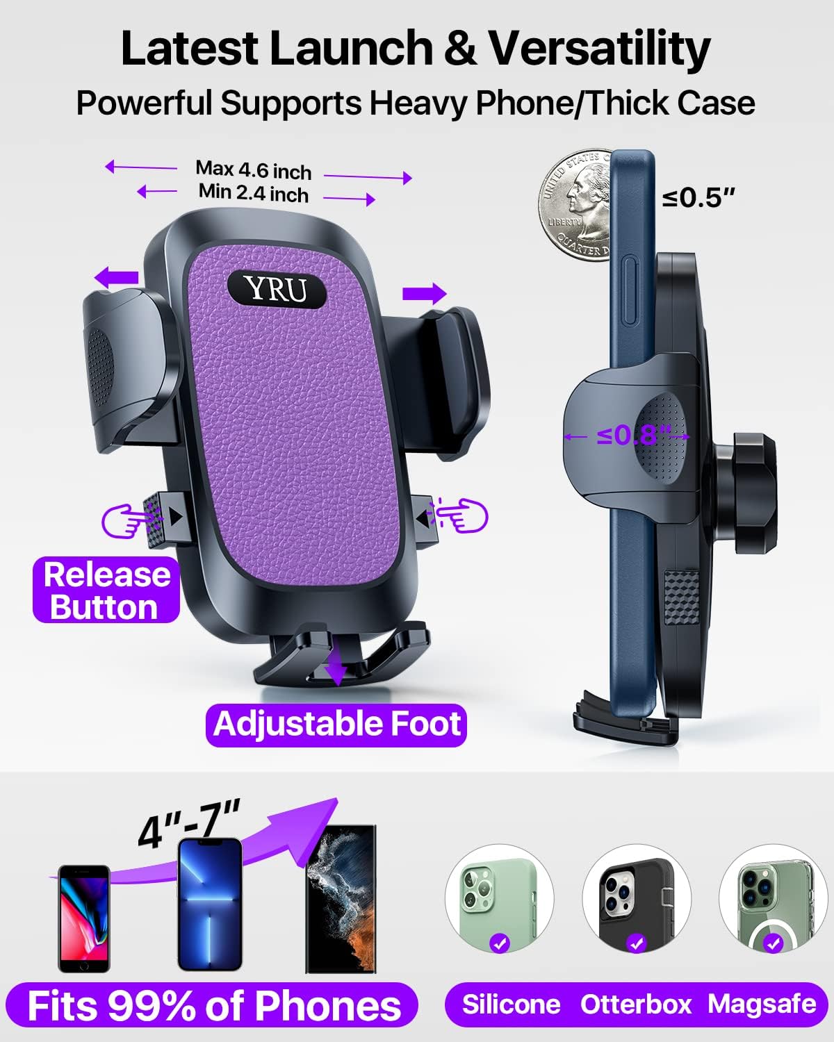 [2024 Upgrade 80LBS Strong Suction]YRU Car Phone Holder Mount,[Bumpy Road Stable]Dashboard Cell Phone Holder for Car Air Vent Windshield Phone Stand for iPhone 15 14 13 12 Pro Max Samsung Truck, Black