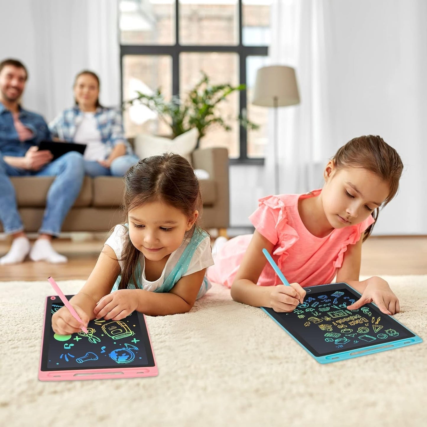LCD Writing Tablet, 2 Packs Drawing Pads for Kids 3 4 5 6 Years Old 8.5 Inch Colorful Lines Doodle Scribble Boards Educational Toys for Boys Girls Road Trip EssentialsTravel Game Toys,Pink Blue