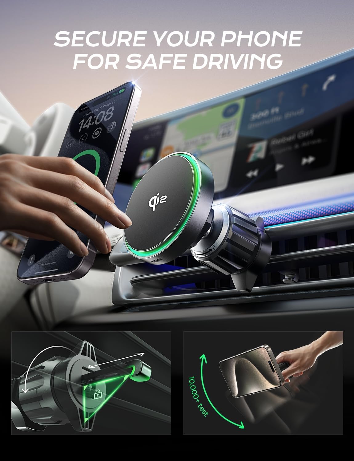LISEN for Qi2 (2nd Generation) 15W Super Fast MagSafe Car Mount Charger,iPhone Magnetic Wireless Car Charger,MagSafe Charging Mount Wireless for All Car Fits iPhone 16 15 14 13 12 Series