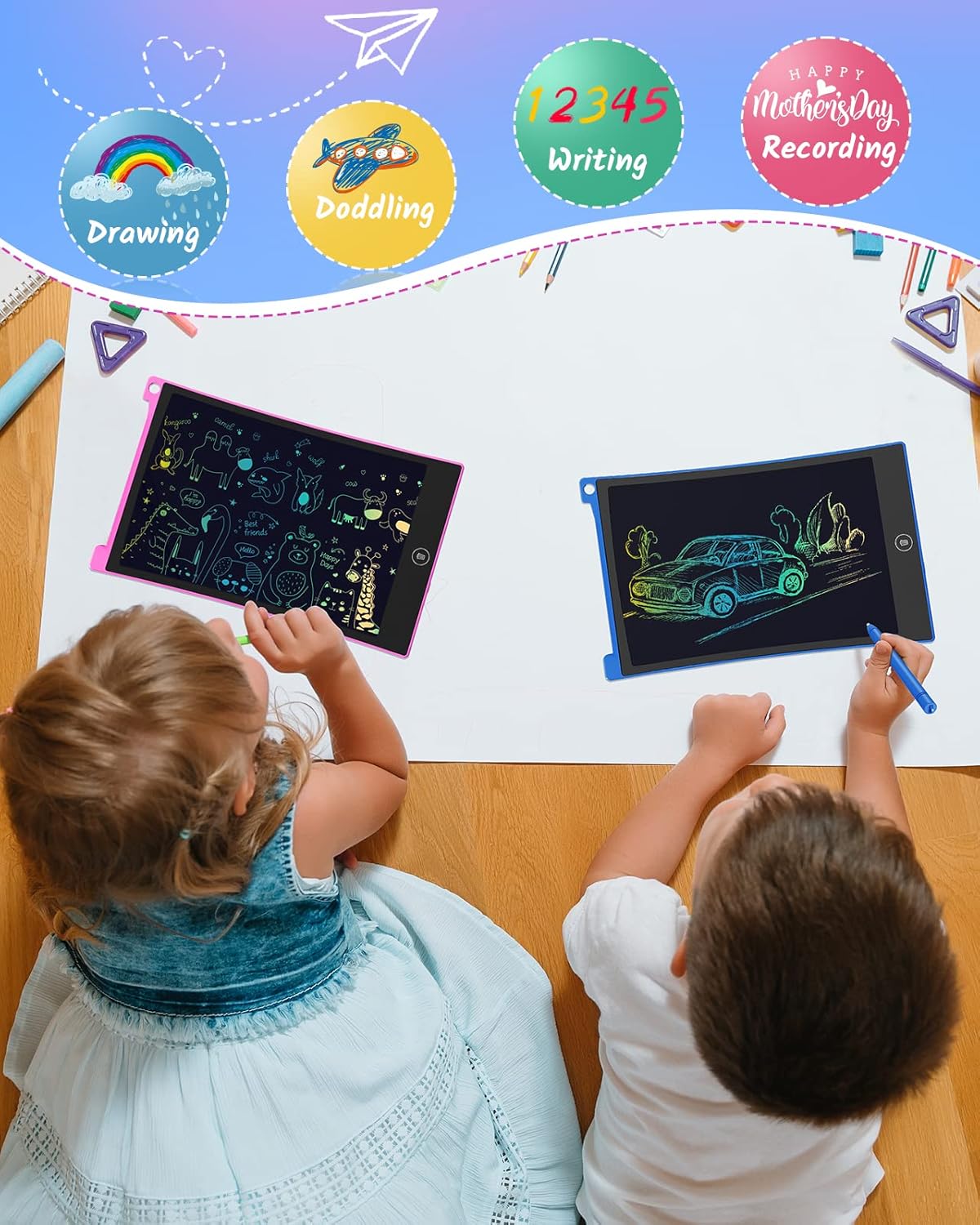 TECJOE 2 Pack LCD Writing Tablet, 8.5 Inch Colorful Doodle Board Drawing Tablet for Kids, Kids Travel Games Activity Learning Toys Birthday Gifts for 3 4 5 6 Year Old Boys and Girls Toddlers