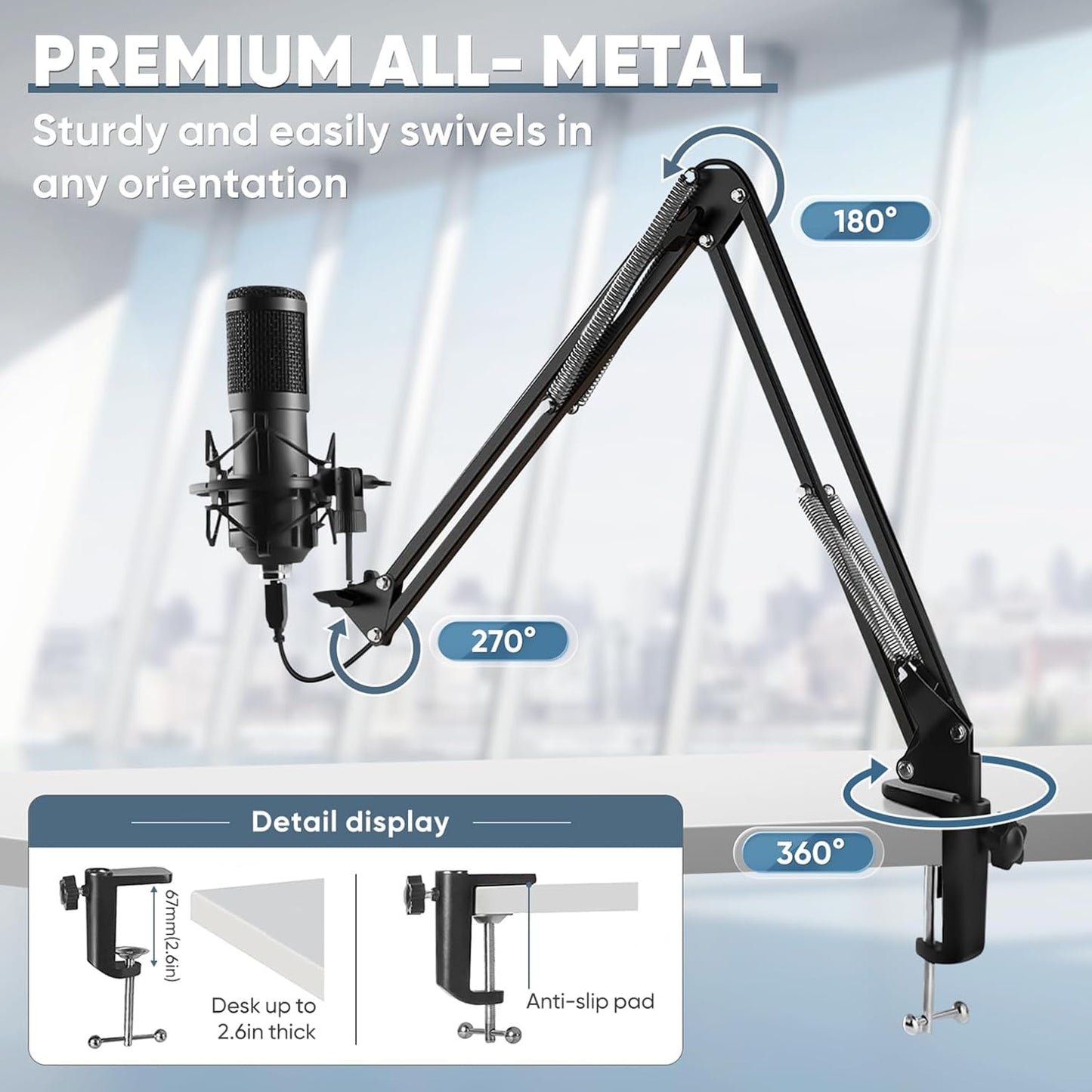 USB Microphone, Professional 192kHz/24Bit Plug &amp; Play PC Computer Condenser Cardioid Mic Kit with Sound Advanced Chipset, for Streaming, Podcast, Studio Recording and Games