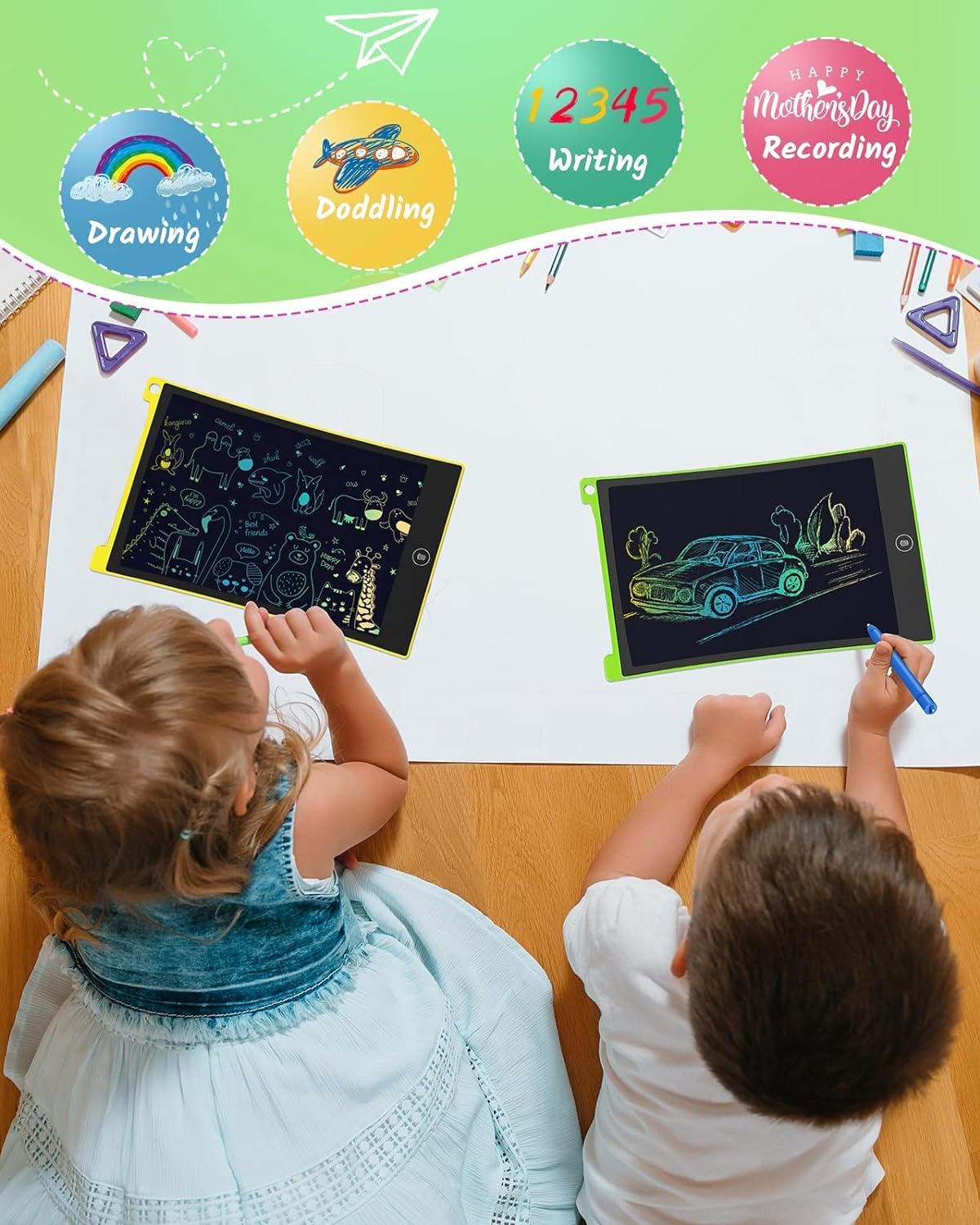 TECJOE 2 Pack LCD Writing Tablet, 8.5 Inch Colorful Doodle Board Drawing Tablet for Kids, Kids Travel Games Activity Learning Toys Birthday Gifts for 3 4 5 6 Year Old Boys and Girls Toddlers