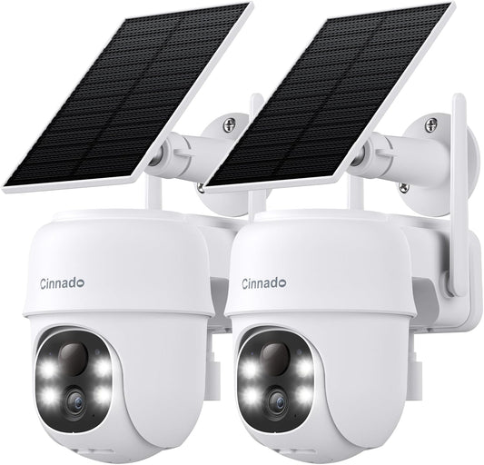 Cinnado 2K Cameras for Home Security-2.4G WiFi Outdoor Camera Wireless Solar/Battery Powered, 360° Viewing, Human Detection, Color Night Vision, Cloud/SD Storage, Works with Alexa/Google Home(2 Pack)