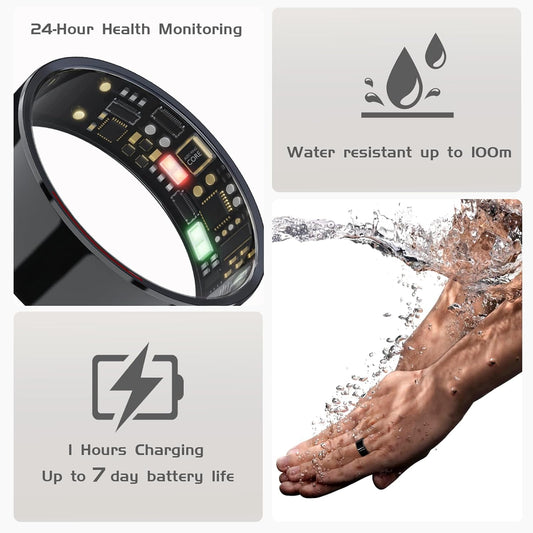 AMZAIZO Smart Ring Health Fitness Tracker,Sleep&amp;Exercise Monitor Heart Rate,Blood Oxygen,Temp,Steps,Distance,Calories,Event Reminders,Air Gestures,SOS,5ATM Waterproof,for Android &amp; iOS (8)