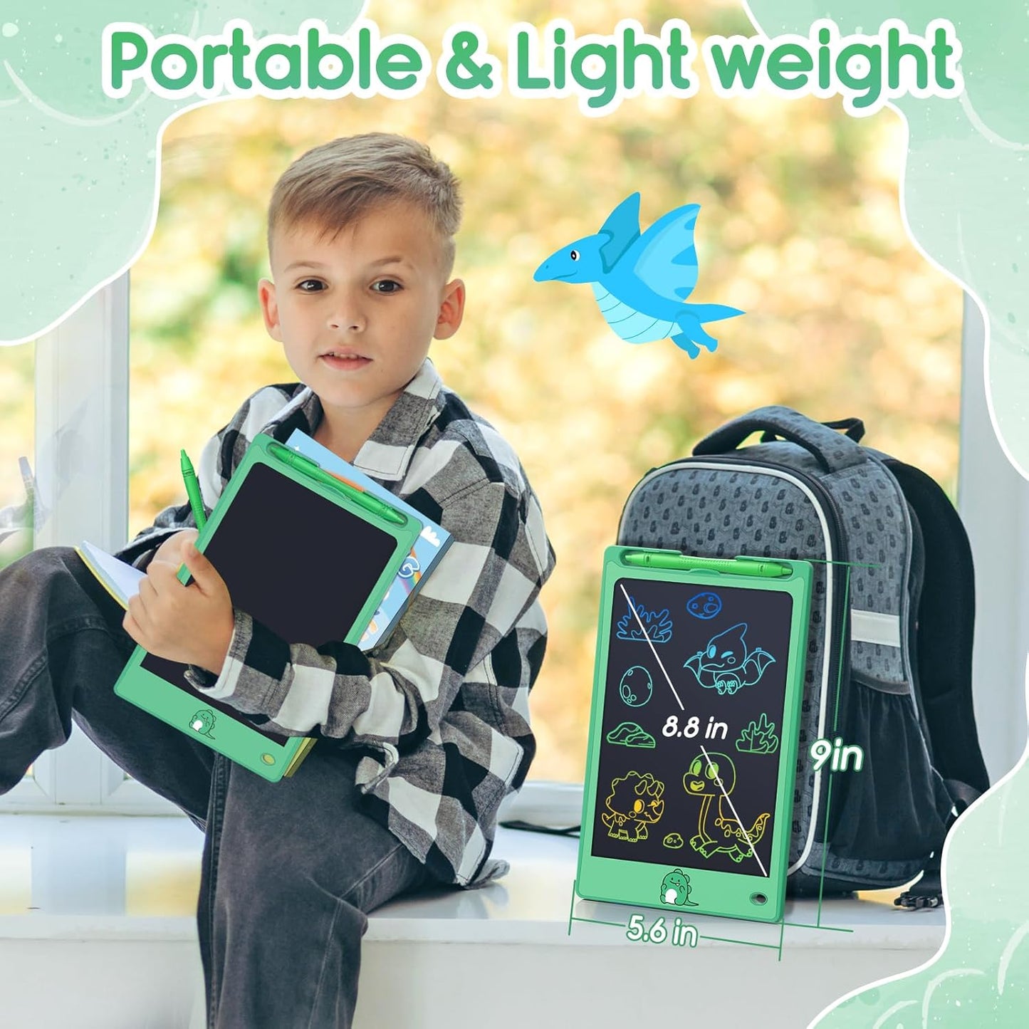 FLUESTON LCD Writing Tablet for Kids,Drawing Tablet for Boys Girls 3 4 5 6 7 8 Year,8.8 Inch 3pcs in 1 Pack Drawing Pad Toy Christmas Birthday Gifts for Toddler,Doodle Board Cute Dinosaur Unicorn