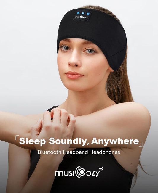 MUSICOZY Sleep Headphones Bluetooth 5.2 Headband, Sports Wireless Earphones Sweat Resistant Earbuds with Ultra-Thin HD Stereo Speaker for Workout Running Cool Gadgets Unique Gifts