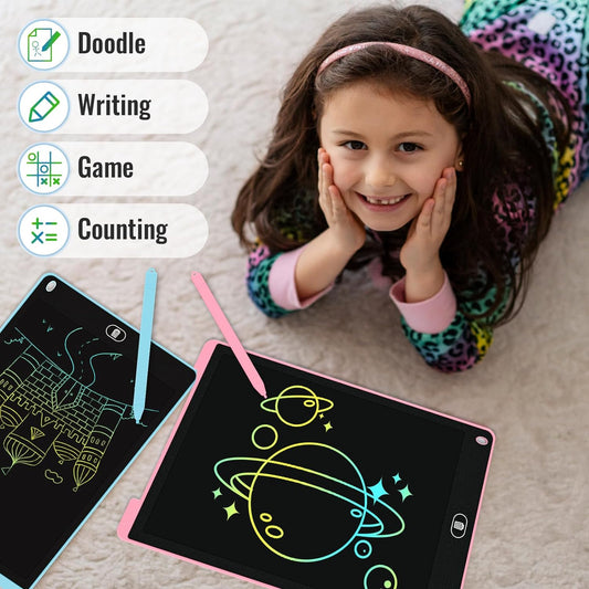 2 Pack 12 Inch LCD Writing Tablet, Electight Colorful Doodle Board, Eye Protection Drawing Board with Lock &amp; Erase FUNC, Birthday Gifts and Toys for 3 4 5 6 7 8 Year Old Boys and Girls - Pink &amp; Blue