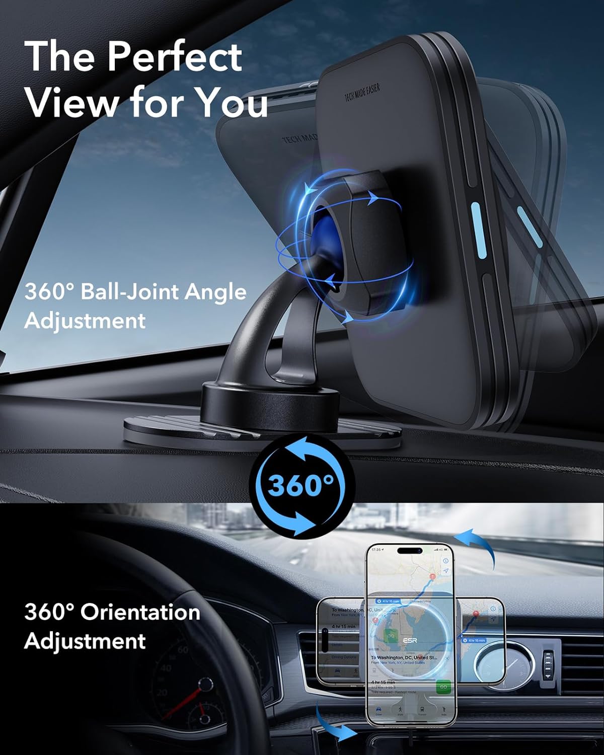 ESR for Qi2-Certified 15W MagSafe Car Mount Charger with CryoBoost, Phone Cooling MagSafe Car Charger, Air Vent/Dashboard Wireless Car Charger for iPhone 16/15/14/13/12, Fast Charger, Black