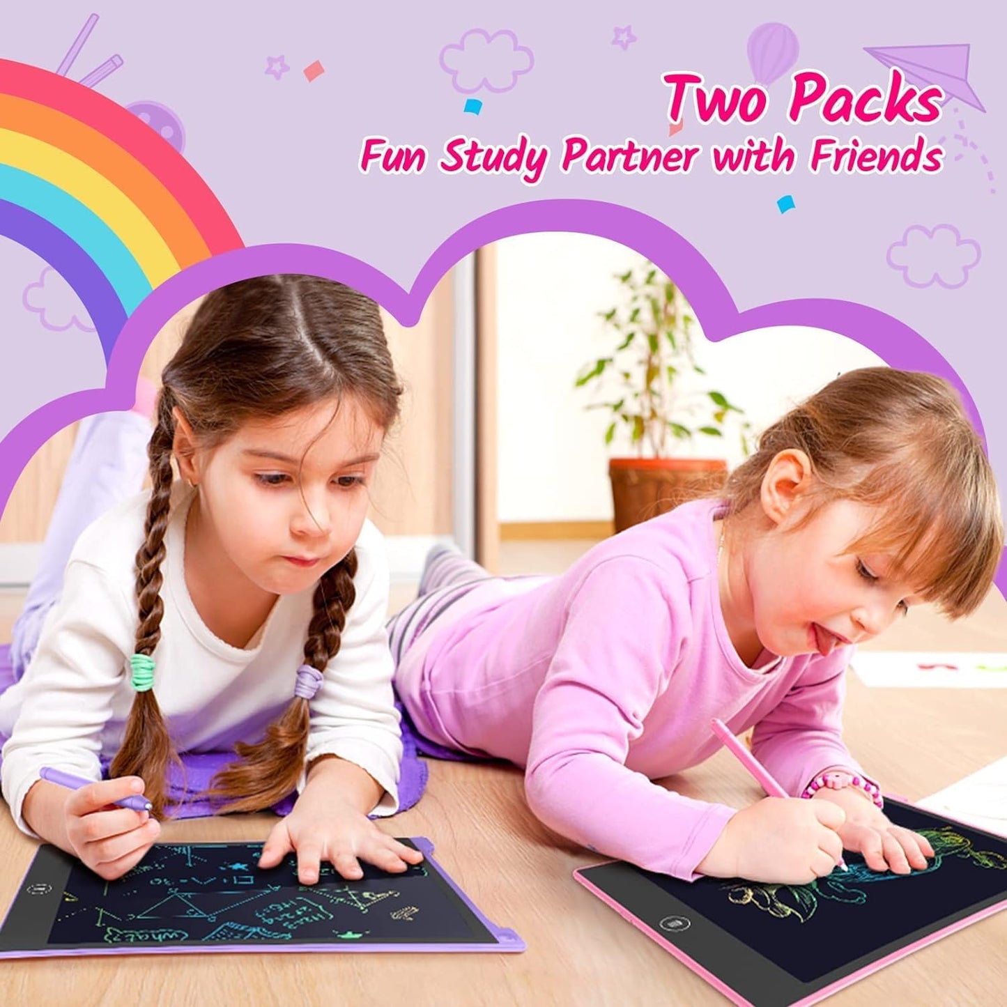 TECJOE 2 Pack LCD Writing Tablet, 10 Inch Colorful Doodle Board Drawing Tablet for Kids, Kids Travel Learning Toys Christmas Birthday Gifts for 3 4 5 6 Year Old Boys and Girls Toddlers