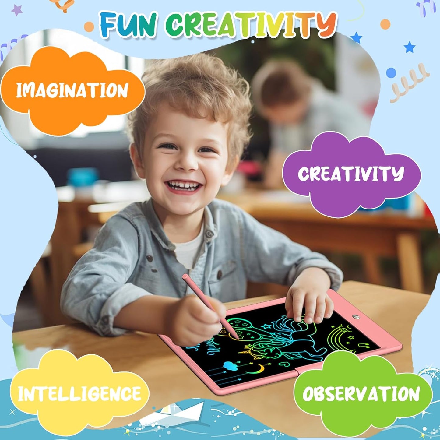 PYTTUR LCD Writing Tablet for Kids 10 Inch Colorful Toddler Drawing Tablet Reusable Doodle Board Electronic Drawing Pads Educational and Learning Kids Toys for Girls(Pink)