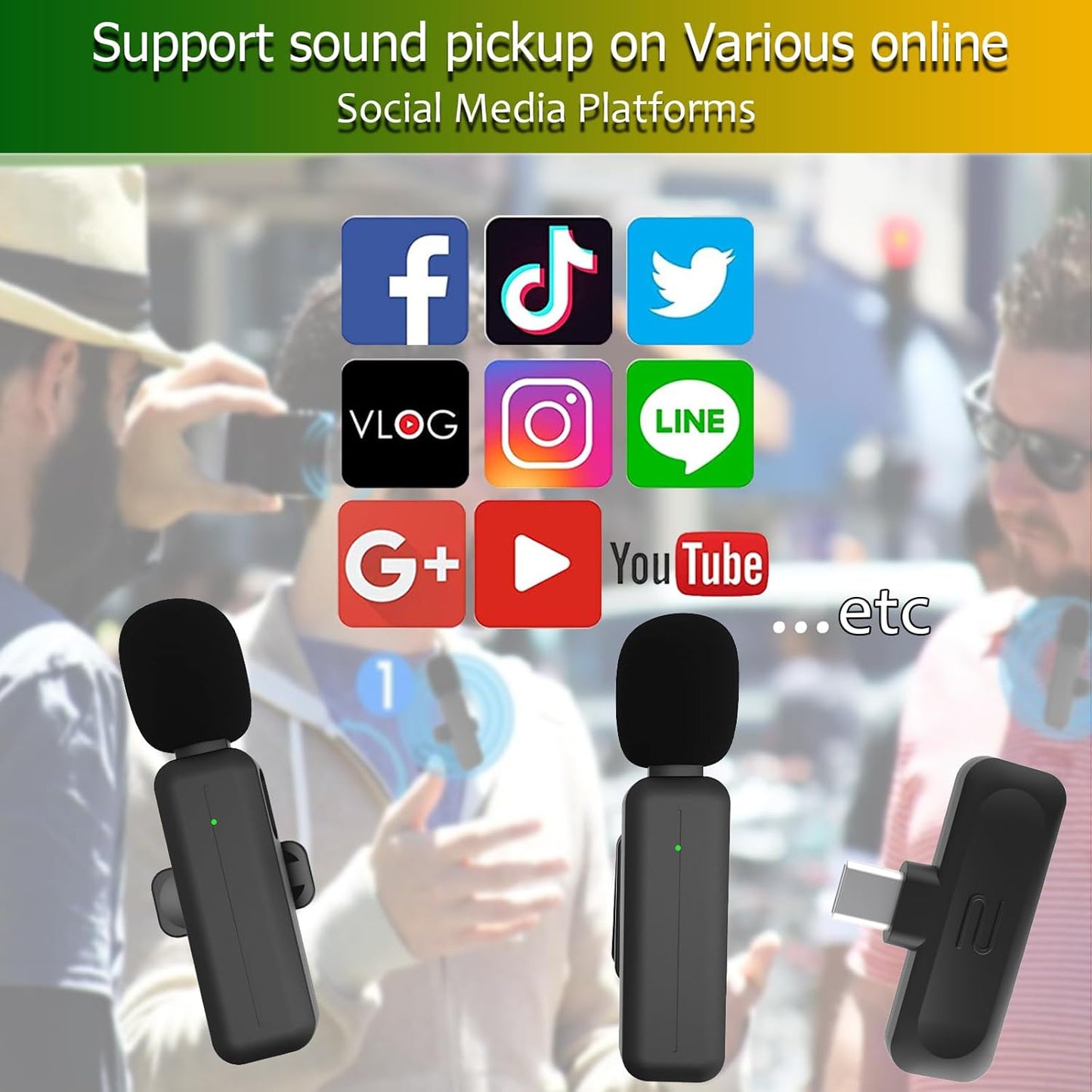2 Pack Wireless Mini Lavalier Lapel Microphone for iPhone,Android Phone(2 in 1) - 80ft Cordless Clip on Dual Mics with Noise Reduction 5H Working Time for Video Recording Vlogging, YouTube, Interview