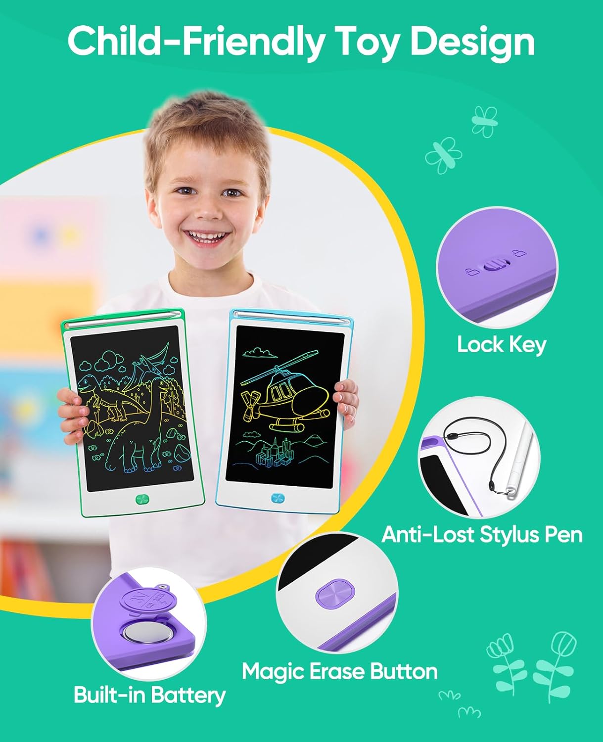 Magic Jimmy 4 Pack LCD Writing Tablet, 8.5 Inch Colorful Toddlers Drawing Tablet for Kids, Creative Doodle Board Drawing Pad, Toy Birthday Gift for 3-6 Year Old Girls Boys