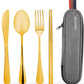 Travel Utensils with Case, Quatish Portable Silverware Set for Work, Stainless Steel Reusable Travel Cutlery Set, Fork and Spoon Set for Camping, Picnic, Gadgets, Lunch Box for Men, Black