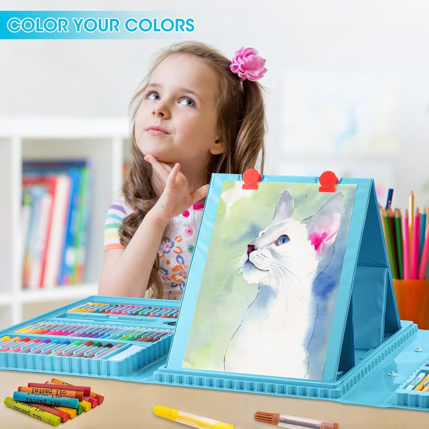 Art Supplies, 240-Piece Art Set Crafts Drawing Kits with Double Sided Trifold Easel, Includes Sketch Pads, Oil Pastels, Crayons, Colored Pencils, Gifts for Girls Boys Teen Ages 4-6-8-9-12 (Black)