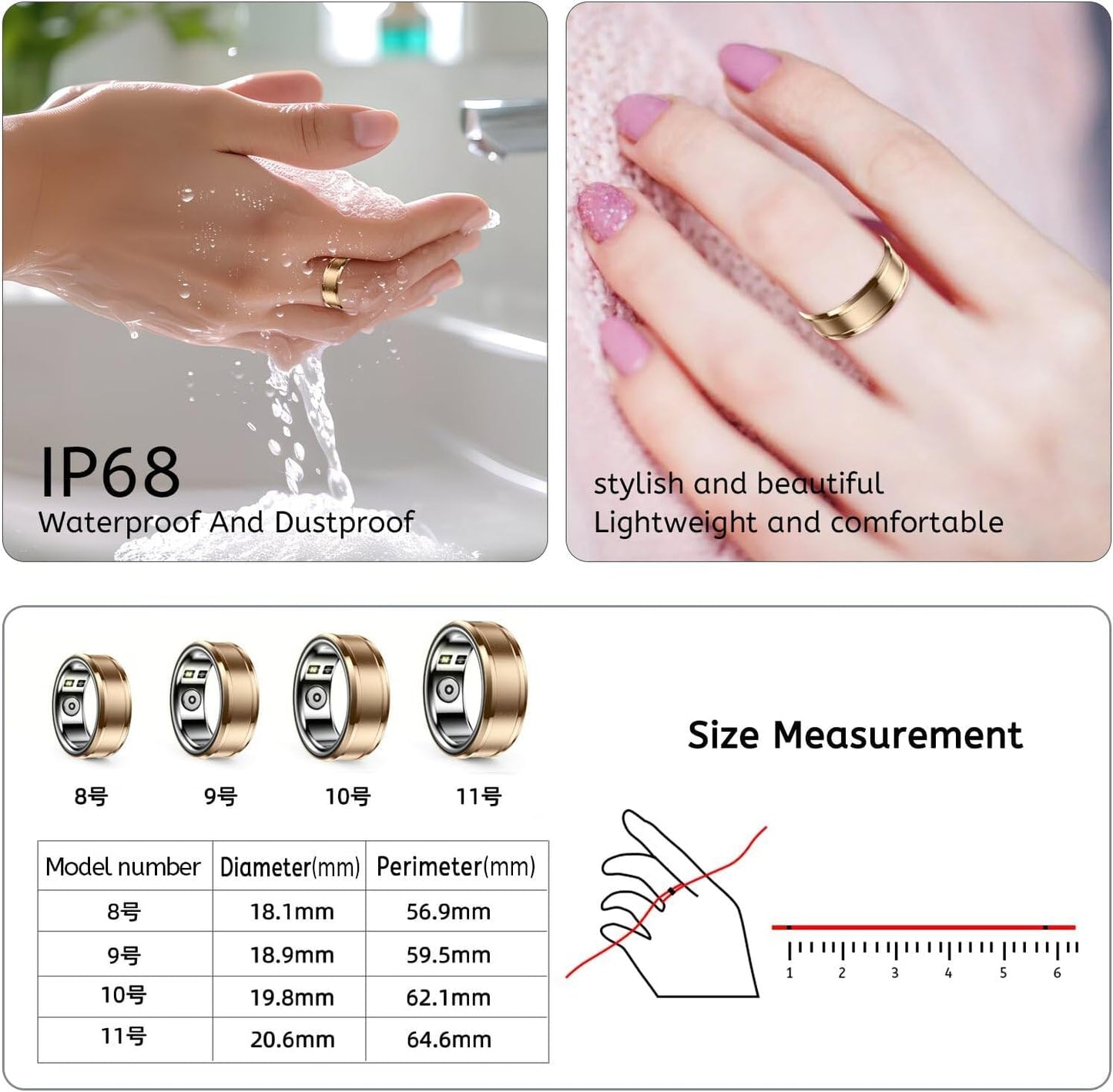 Smart Ring,Fitness Tracker Ring for Men/Women,Monitoring of Pedometer,Heart Rate,Blood Oxygen,Sleep Tracker,No App Subscription,Compatible with Android and iOS (Black,9#)