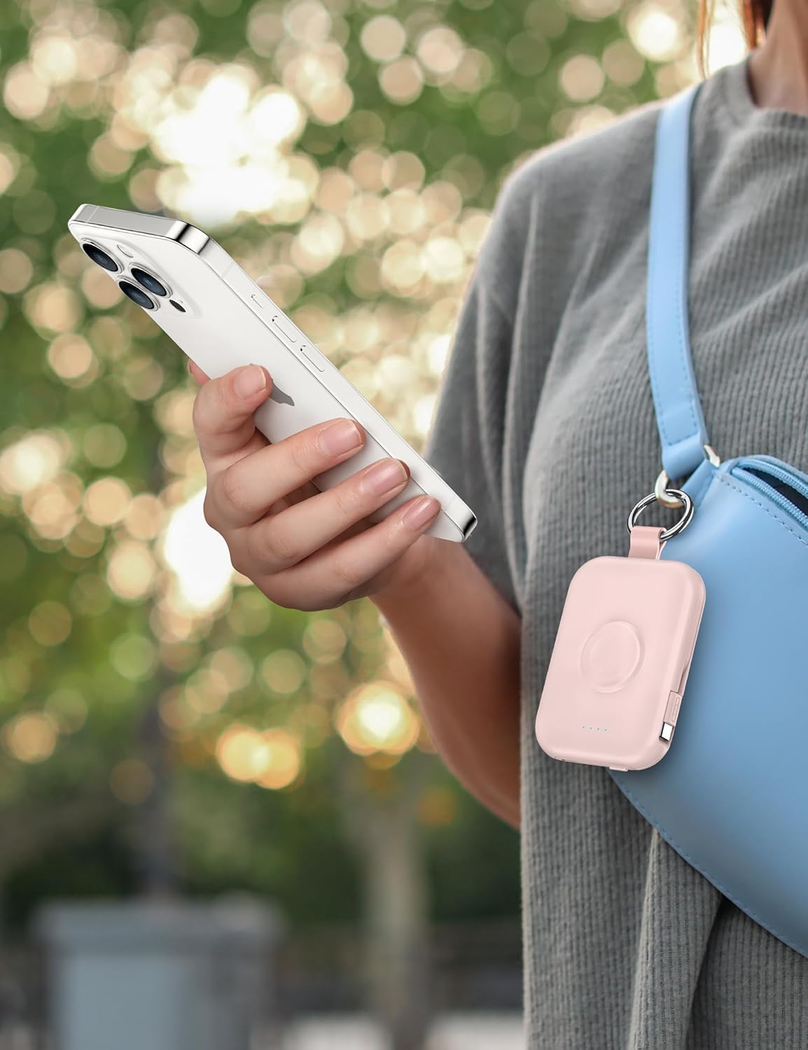 RORRY Portable Charger, 5000mAh Portable Charger Power Bank with Built-in Cables, Travel Keychain Battery Pack for Apple Watch Ultra 2/9/8/Ultra/7/6/SE/5, iPhone 16/15/14/13/12, Purple