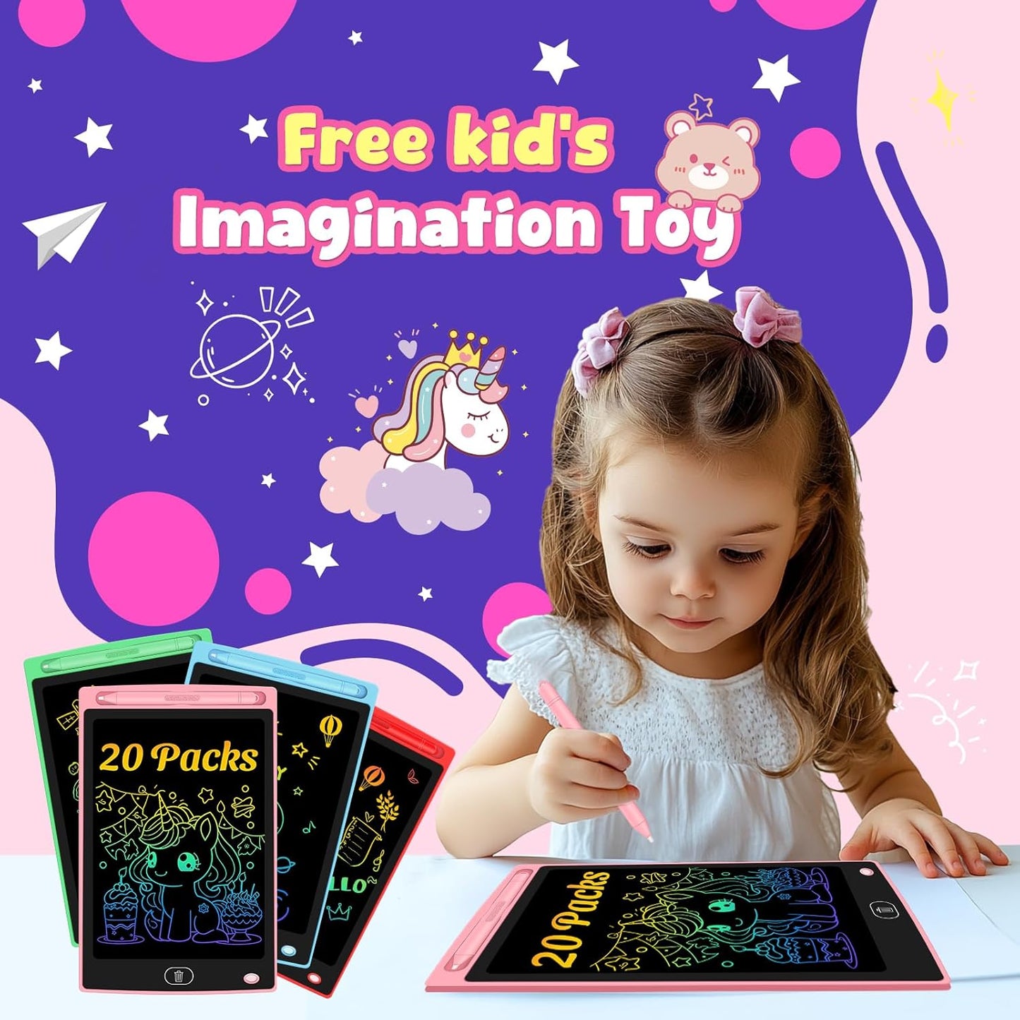3 Pack LCD Writing Tablet for Kids - Erasable and Reusable Toddler Doodle Board in 8.5 inch, Ideal Drawing Pad for Learning Toy for Ages 3-8, Gift for Girls Boys (3 Pack (Pink,Blue, Green))