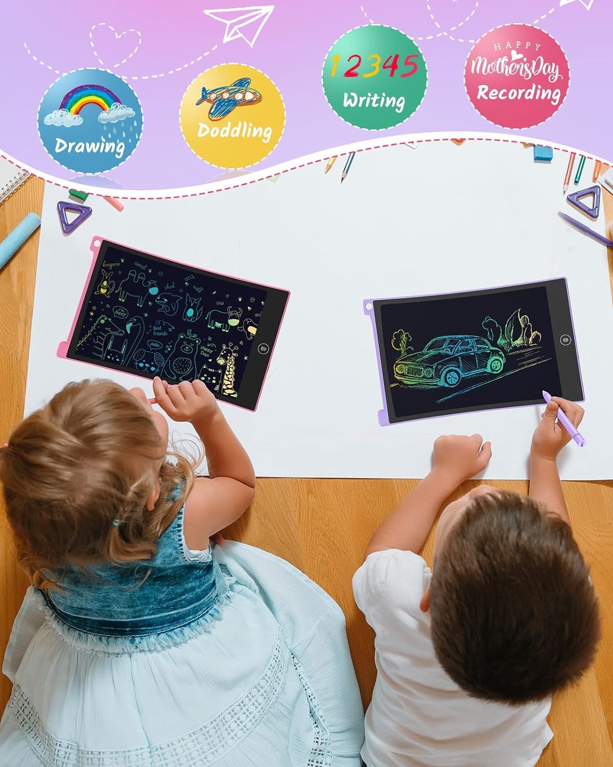 TECJOE 2 Pack LCD Writing Tablet, 8.5 Inch Colorful Doodle Board Drawing Tablet for Kids, Kids Travel Games Activity Learning Toys Birthday Gifts for 3 4 5 6 Year Old Boys and Girls Toddlers