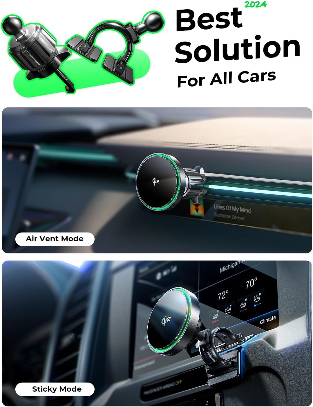 LISEN for Qi2 (2nd Generation) 15W Super Fast MagSafe Car Mount Charger,iPhone Magnetic Wireless Car Charger,MagSafe Charging Mount Wireless for All Car Fits iPhone 16 15 14 13 12 Series